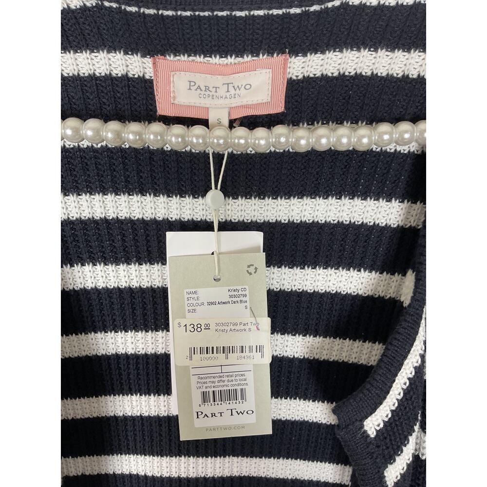 NWT Part Two Copenhagen Womens Navy and White Striped Duster Cardigan Size SM - Picture 4 of 6